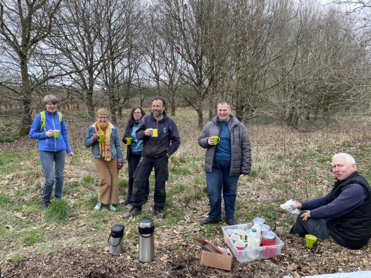 A well-earned brew after planting a hedge